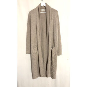 OGD Cardigan XS Long Open Front Pockets Knit Wool Cashmere Tan Sweater Oversized